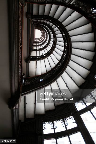 Looking upward at the Rookery Building's famed spiral staircase, in Chicago, Illinois on JULY 24, 2013.