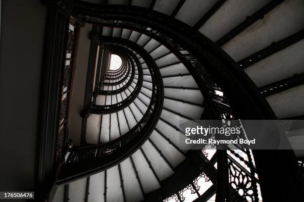 Looking upward at the Rookery Building's famed spiral staircase, in Chicago, Illinois on JULY 24, 2013.