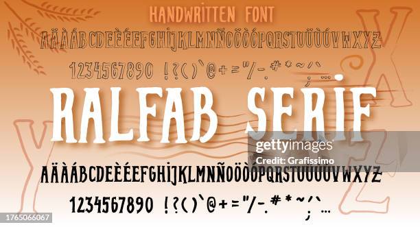 serif typeface handwritten font with capital letters - letterpress stock illustrations