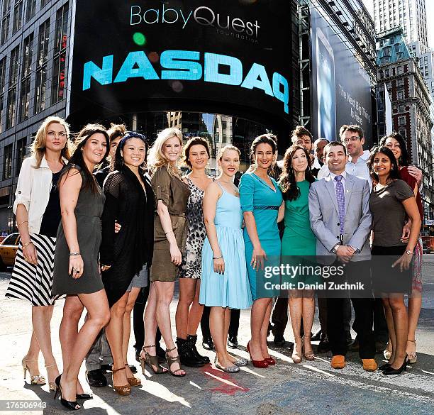 Erin Cummings, America Olivo, Elaine Hendrix, Pamela Hirsch, Nelson J. Rico and David Wicks with guests ring the opening bell at the NASDAQ...