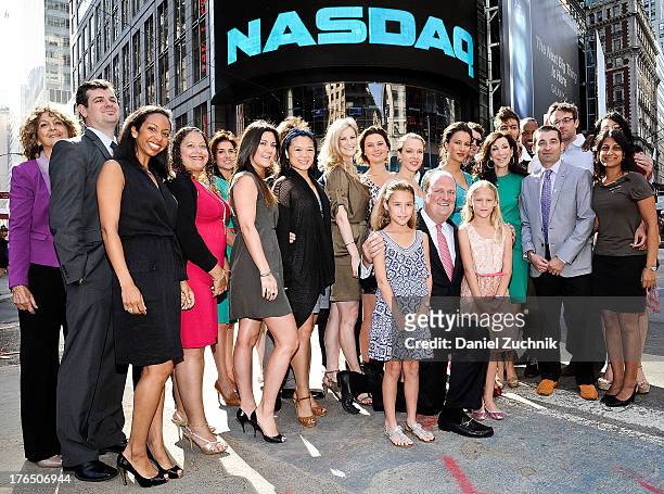 Erin Cummings, America Olivo, Elaine Hendrix, Pamela Hirsch, Nelson J. Rico and David Wicks with guests ring the opening bell at the NASDAQ...