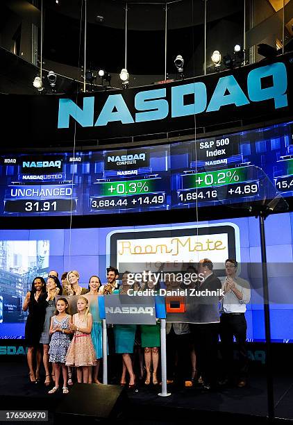 Erin Cummings, America Olivo, Elaine Hendrix, Pamela Hirsch, Nelson J. Rico and David Wicks with guests ring the opening bell at the NASDAQ...