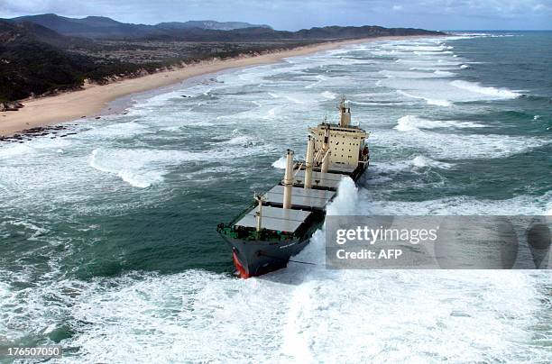 Photo taken on August 9, 2013 shows the Kiani Satu, a 165 meter bulk container ship carrying 330 tonnes of oil and 15,000 tonnes of rice, which ran...