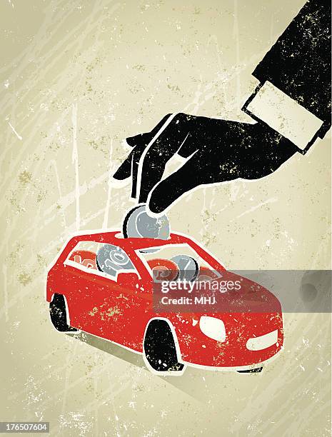 man's hand putting coin into a car - car texture stock illustrations