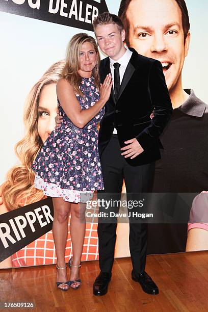 Jennifer Aniston and Will Poulter attend the European premiere of 'We're The Millers' at The Odeon West End on August 14, 2013 in London, England.
