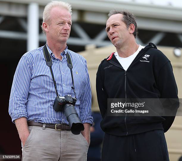 Edward Griffiths CEO with Brendan Venter Technical Director during an Exhibition match between College Rovers and Saracens at John Smit Field,...