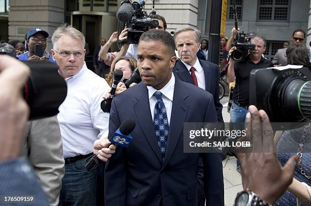 Former Illinois Congressman Jesse Jackson Jr., leaves the US District Court in Washington, DC, August 14 following a sentencing hearing. Jackson was...