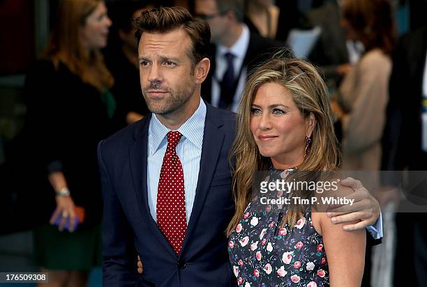 Jason Sudeikis and Jennifer Aniston attend the European premiere of 'We're The Millers' at Odeon West End on August 14, 2013 in London, England.