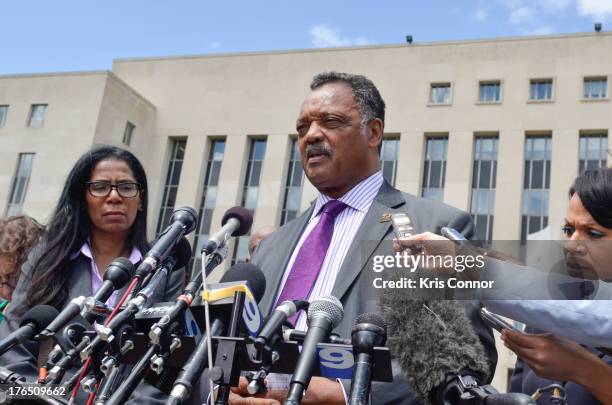 Reverend Jesse Jackson speaks outside the E. Barrett Prettyman United States Court House after his son former Rep. Jesse Jackson Jr. And his wife...