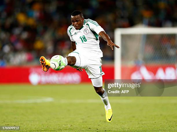 Nigeria's Obinna Nsofor controls the ball during a 2013 Nelson Mandela football Challenge friendly match between South Africa and Nigeria at Moses...