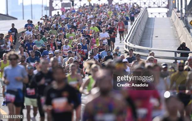 Runners compete during the 52nd TCS New York City Marathon in New York, United States on November 05, 2023. The TCS New York City Marathon is the...