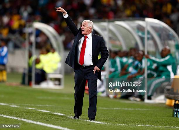 Gordon Igesund during the 2013 Nelson Mandela Challenge match between South Africa and Nigeria at Moses Mabhida Stadium on August 14, 2013 in in...