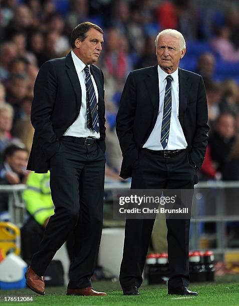 Ireland manager Giovanni Trapattoni looks on next to his assistant Marco Tardelli during the International Friendly match between Wales and Ireland...