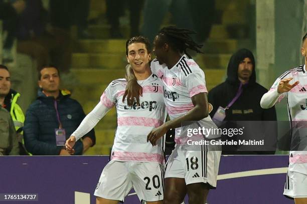 Fabio Miretti of Juventus celebrates after scoring a goal during the Serie A TIM match between ACF Fiorentina and Juventus at Stadio Artemio Franchi...