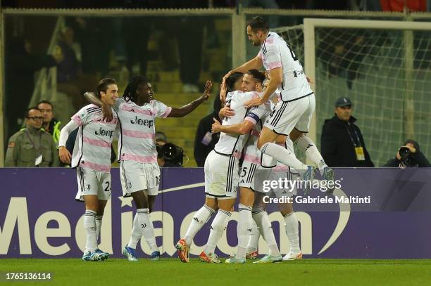 Fabio Miretti of Juventus celebrates after scoring a goal during the Serie A TIM match between ACF Fiorentina and Juventus at Stadio Artemio Franchi...