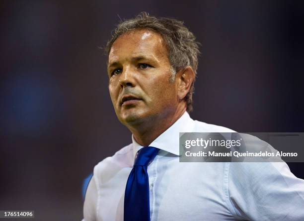 Head coach of Serbia Sinisa Mihajlovic looks on during the International Friendly match between Colombia and Serbia at the Mini Estadi Stadium on...