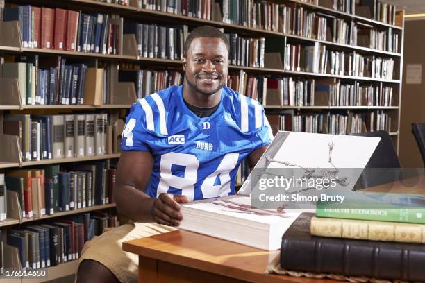 Portrait of Duke defensive end Kenny Anunike casual, posing during photo shoot on Duke University campus. Durham, NC 8/1/2013 CREDIT: Simon Bruty