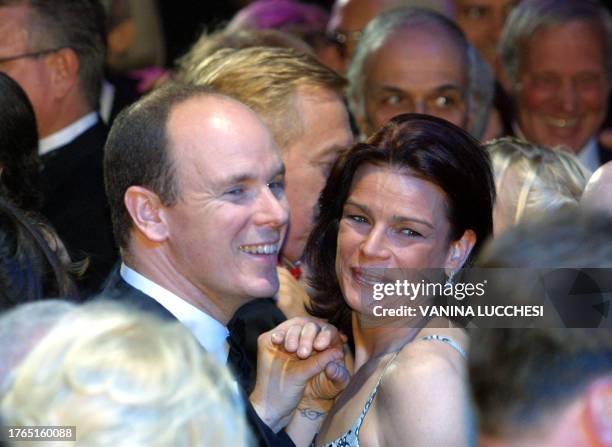 Prince Albert of Monaco and her sister Stephanie danse, 16 March 2002, at the traditionnal "Bal de la Rose" in Monaco. The "Bal de la Rose" is an...