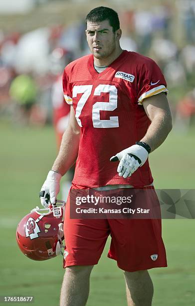 Kansas City Chiefs offensive tackle Eric Fisher on the sidelines during morning practice at the team's training camp on Wednesday, August 14 at...