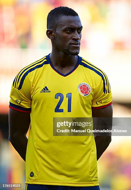 Jackson Martinez of Colombia lines up ahead of the International Friendly match between Colombia and Serbia at the Mini Estadi Stadium on August 14,...