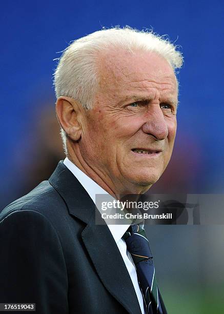 Ireland manager Giovanni Trapattoni looks on during the International Friendly match between Wales and Ireland at Cardiff City Stadium on August 14,...