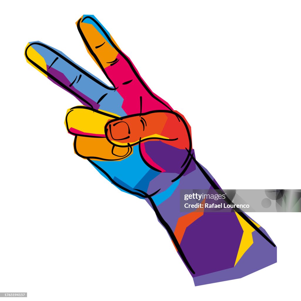 Victory Vector Human Multi Colored Human Hand Victory Sign Hope Concept High-Res Vector ...