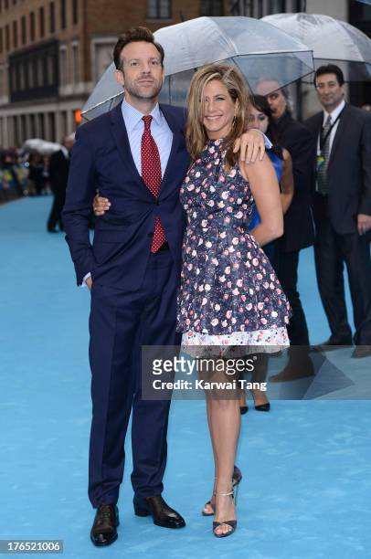 Jason Sudeikis and Jennifer Aniston attend the European premiere of 'We're The Millers' at the Odeon West End on August 14, 2013 in London, England.