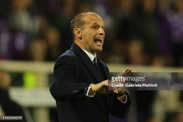 Massimiliano Allegri manager of Juventus gestures during the Serie A TIM match between ACF Fiorentina and Juventus at Stadio Artemio Franchi on...