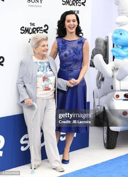 Katy Perry attends the 'Smurfs 2' Los Angeles premiere held at Regency Village Theatre on July 28, 2013 in Westwood, California.