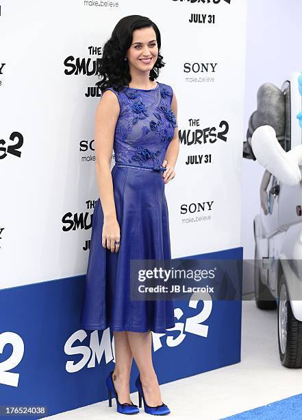 Katy Perry attends the 'Smurfs 2' Los Angeles premiere held at Regency Village Theatre on July 28, 2013 in Westwood, California.