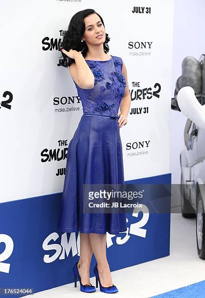 Katy Perry attends the 'Smurfs 2' Los Angeles premiere held at Regency Village Theatre on July 28, 2013 in Westwood, California.