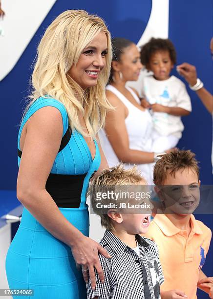 Britney Spears, Sean Preston Federline and Jayden James Federline attend the 'Smurfs 2' Los Angeles premiere held at Regency Village Theatre on July...