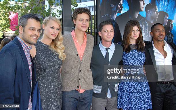 Director Thor Freudenthal and actors Leven Rambin, Douglas Smith, Logan Lerman, Alexandra Daddario and Brandon T. Jackson attend the premiere of...