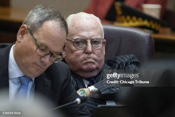Chicago Ald. Ed Burke, 14th, right, listens to City Council discussion of Mayor Lori Lightfoot's $16.4 billion 2023 budget on Nov. 7, 2022.