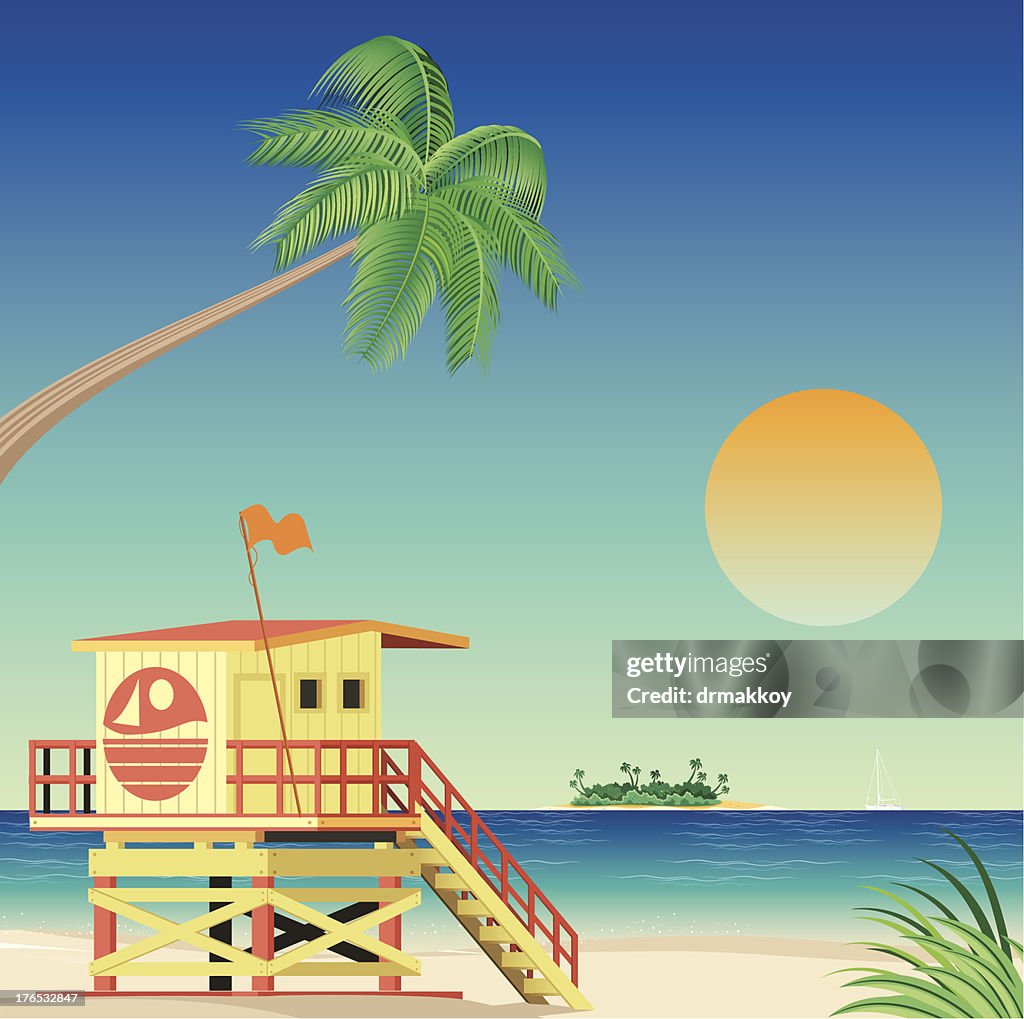 Illustration of a life guard stand on Miami beach
