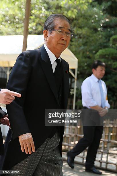 Former Governor of Tokyo Shintaro Ishihara visits the Yasukuni Shrine on August 15, 2013 in Tokyo, Japan. Japan marks the 68th anniversary of the end...