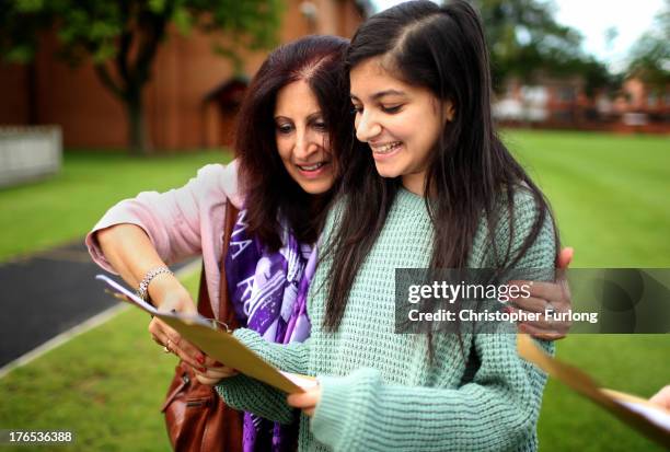 Withington Independent Girls School pupil Sophia Siddiqui, aged 18, is embraced by her mother Farzana Siddiqui as Sophia reveals that she achieved...