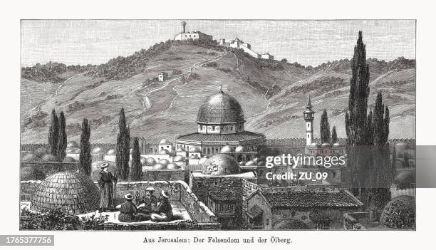ilustraciones, imágenes clip art, dibujos animados e iconos de stock de vista histórica del monte del templo, jerusalén, xilografía, publicada en 1894 - historical palestine