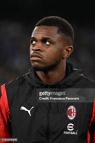 Pierre Kalulu of AC Milan during the Serie A TIM match between SSC Napoli and AC Milan at Stadio Diego Armando Maradona on October 29, 2023 in...