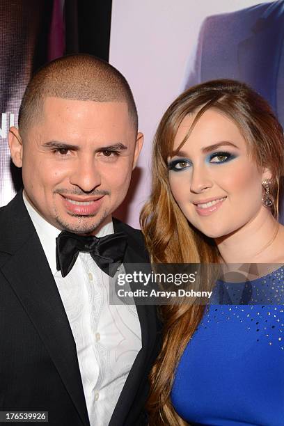 Larry Hernandez and Kenia Ontiveros attend "Larrymania" Season 2 Premiere Launch Party at SupperClub Los Angeles on August 14, 2013 in Los Angeles,...