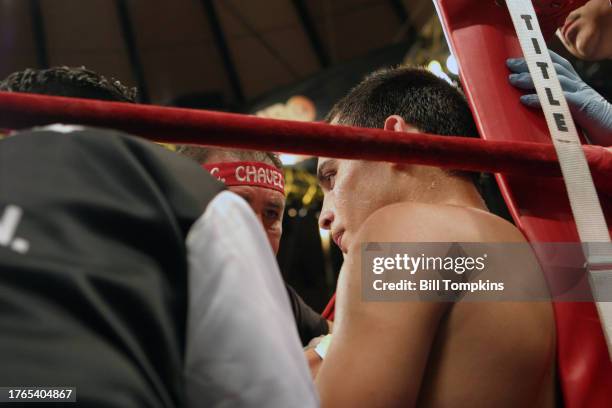 June 9: Julio Cesar Chavez, Sr. Works the corner for his son Julio Cesar Chavez Jr at Madison Square Garden on June 9th, 2007 in New York City.