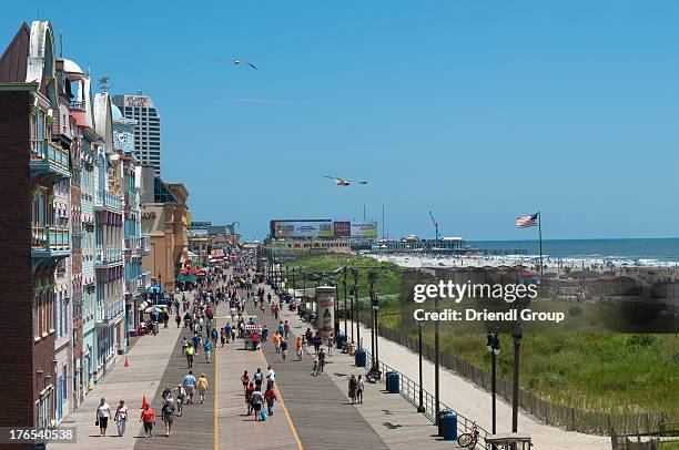 elevated view of the atlantic city boardwalk. - atlantic city stock pictures, royalty-free photos & images