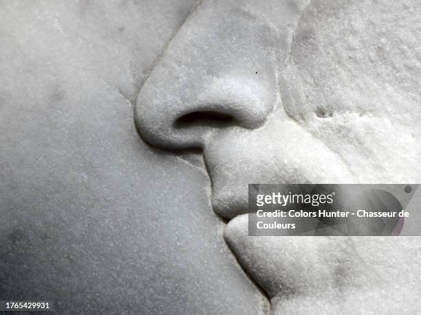 close-up of the nose and mouth of a sculpture in paris, france - mottled skin stockfoto's en -beelden