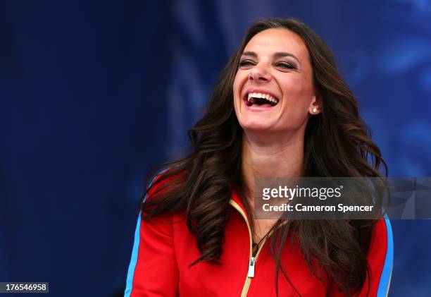 Elena Isinbaeva of Russia attends the IAAF Ambassador Programme Press Conference during Day Six of the 14th IAAF World Athletics Championships Moscow...