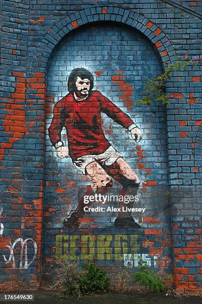 George Best mural is seen outside Windsor Park prior to the FIFA 2014 World Cup Group F Qualifier match between Northern Ireland and Russia at...