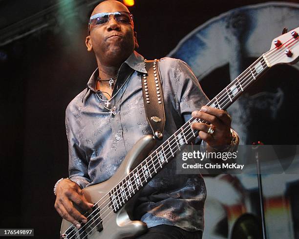 Nathan East of Toto performs at Chastain Park Amphitheater on August 14, 2013 in Atlanta, Georgia.