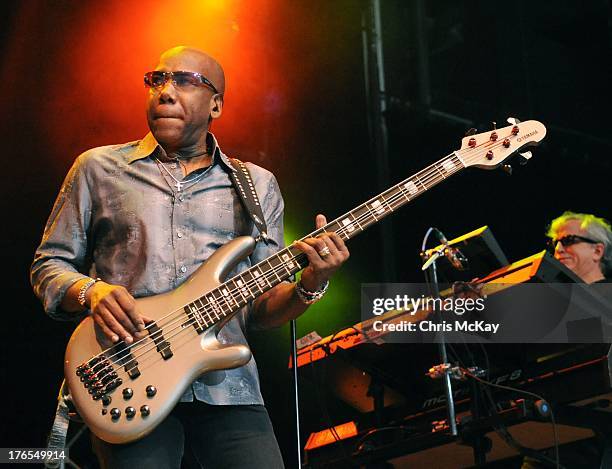 Nathan East of Toto performs at Chastain Park Amphitheater on August 14, 2013 in Atlanta, Georgia.