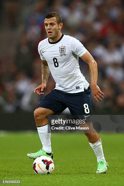 Jack Wilshere of England controls the ball during the International Friendly match between England and Scotland at Wembley Stadium on August 14, 2013...