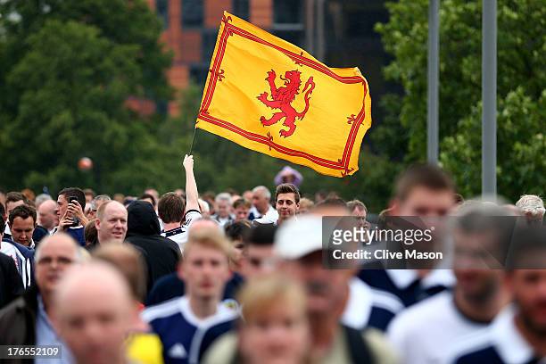 Scotland fans arrive prior to kickoff for the International Friendly match between England and Scotland at Wembley Stadium on August 14, 2013 in...