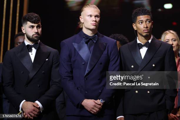 Joško Gvardiol, Erling Haaland and Jude Bellingham attend the 67th Ballon D'Or Ceremony at Theatre Du Chatelet on October 30, 2023 in Paris, France.